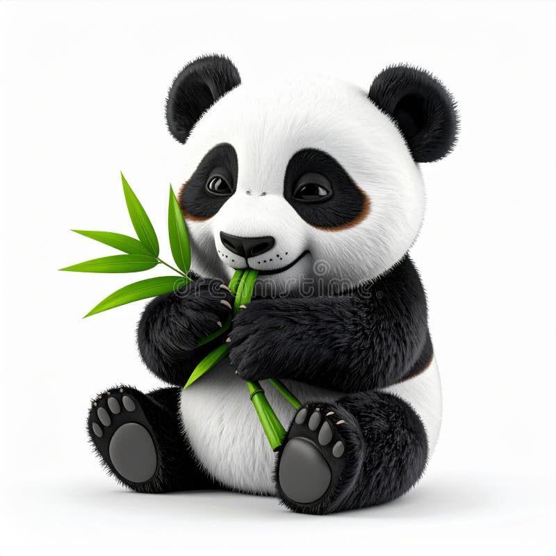 Adorable Panda Cub Eating Bamboo on White Background vector illustration