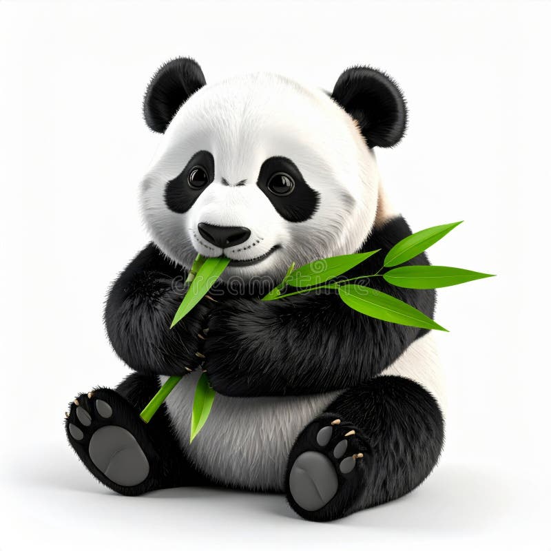 Adorable Panda Eating Bamboo on White Background vector illustration