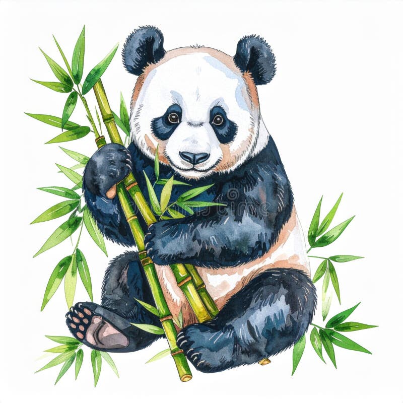 Adorable Panda Enjoying Bamboo Shoots stock illustration
