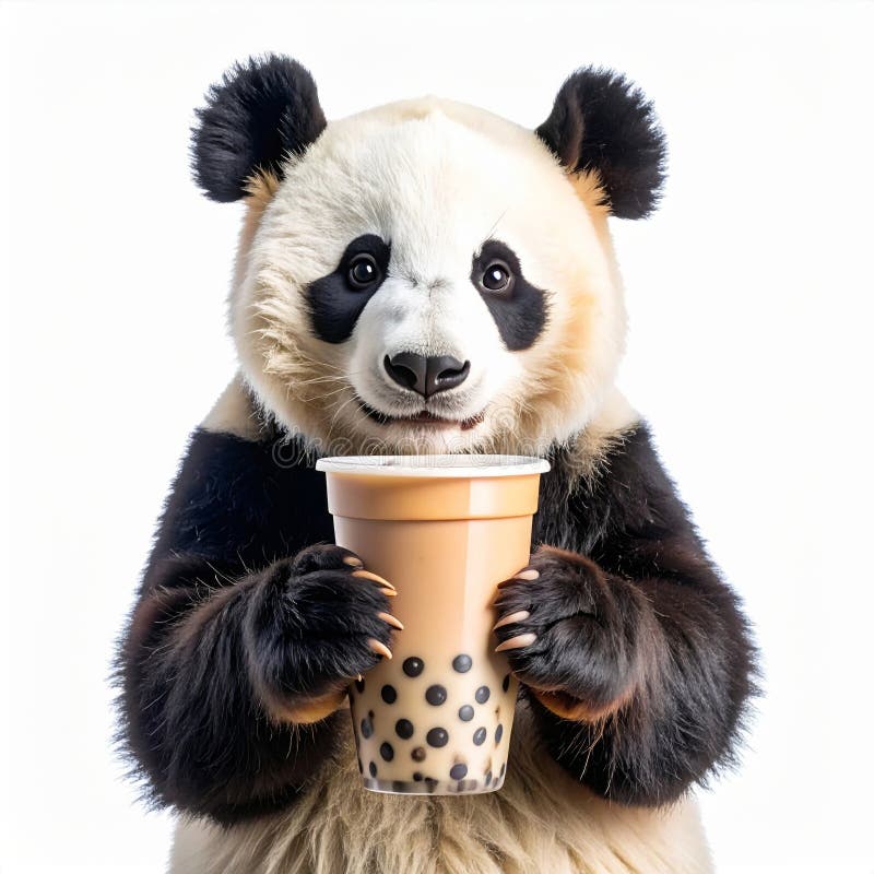 Adorable Panda Holding a Cup of Bubble Tea royalty free illustration