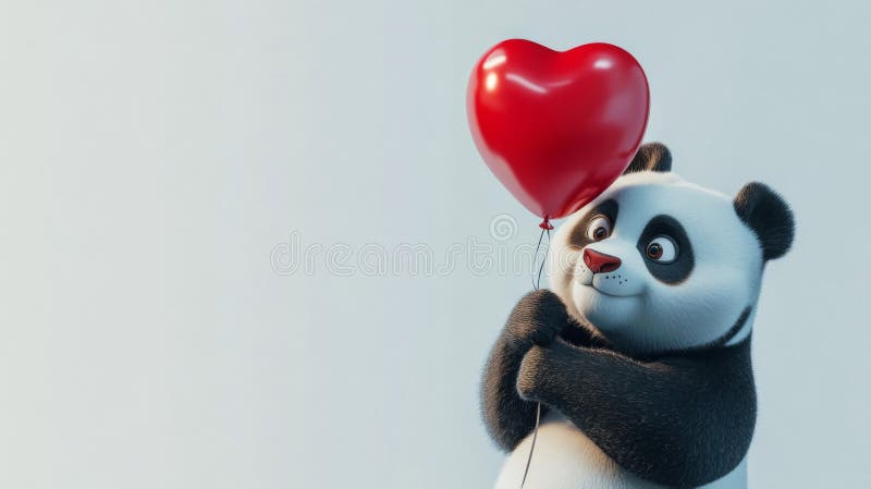 Adorable Panda Holding a Heart Shaped Balloon vector illustration