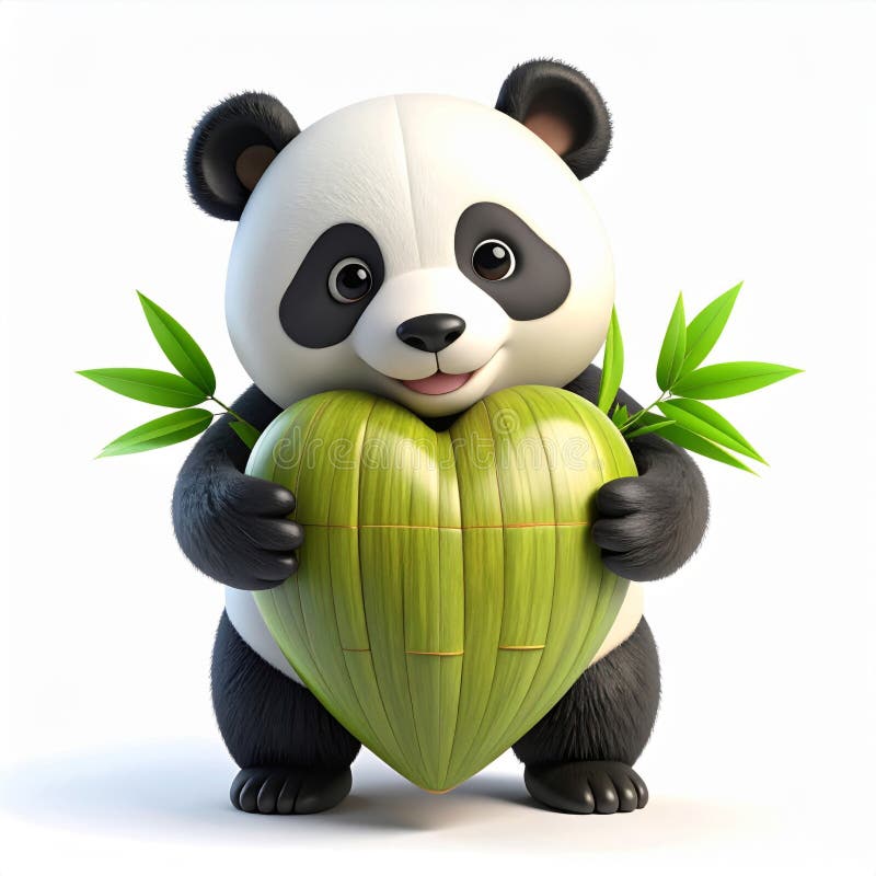 Adorable Panda Holding Heart Shaped Bamboo vector illustration