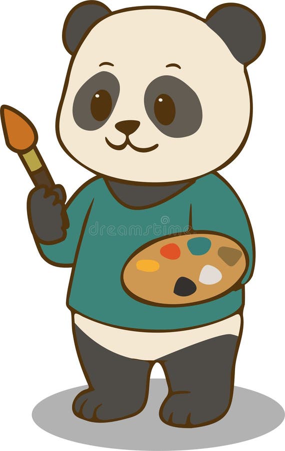 Adorable panda holding a paintbrush and palette stock illustration
