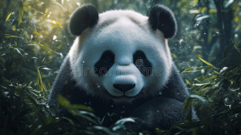 Adorable Panda in Lush Bamboo Forest stock illustration