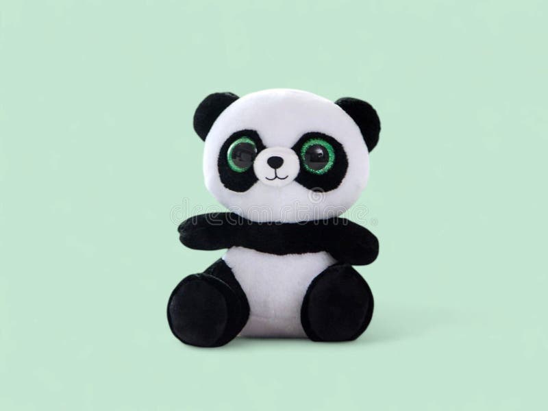 Adorable Panda Plush with Big Glittery Green Eyes stock illustration