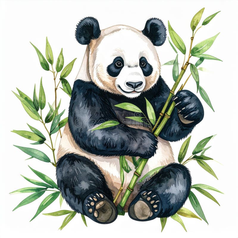 Adorable Panda Sitting Amidst Lush Green Bamboo vector illustration
