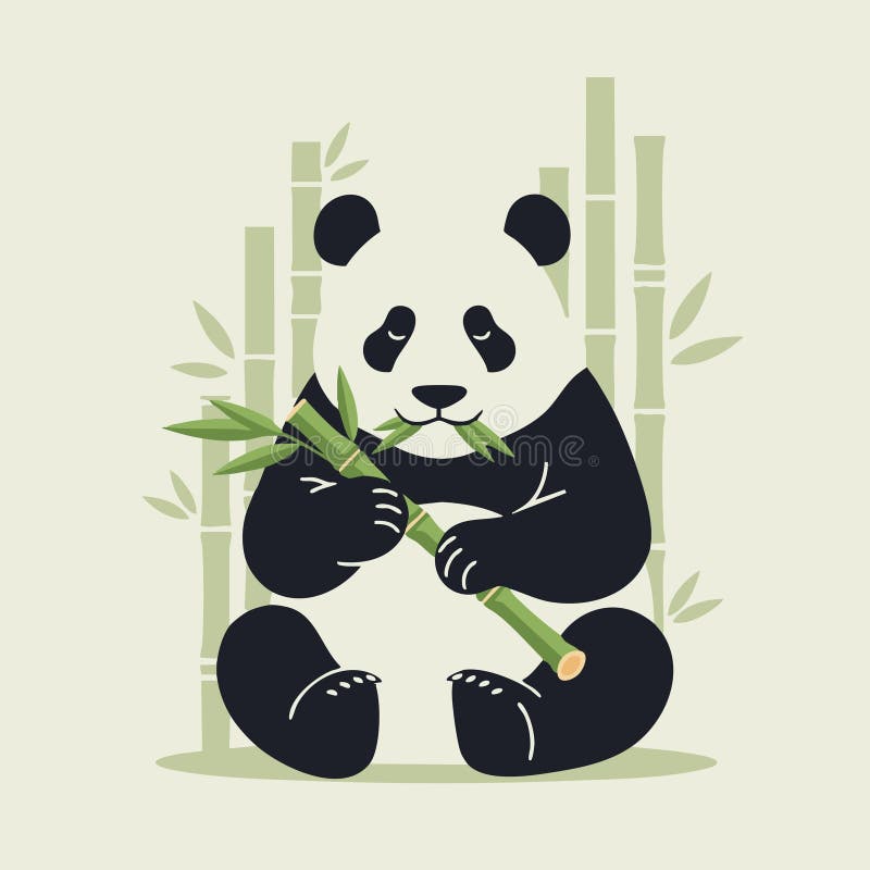 Adorable panda snacking on bamboo royalty free illustration