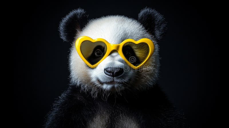 Adorable Panda Wearing Heart Shaped Sunglasses vector illustration