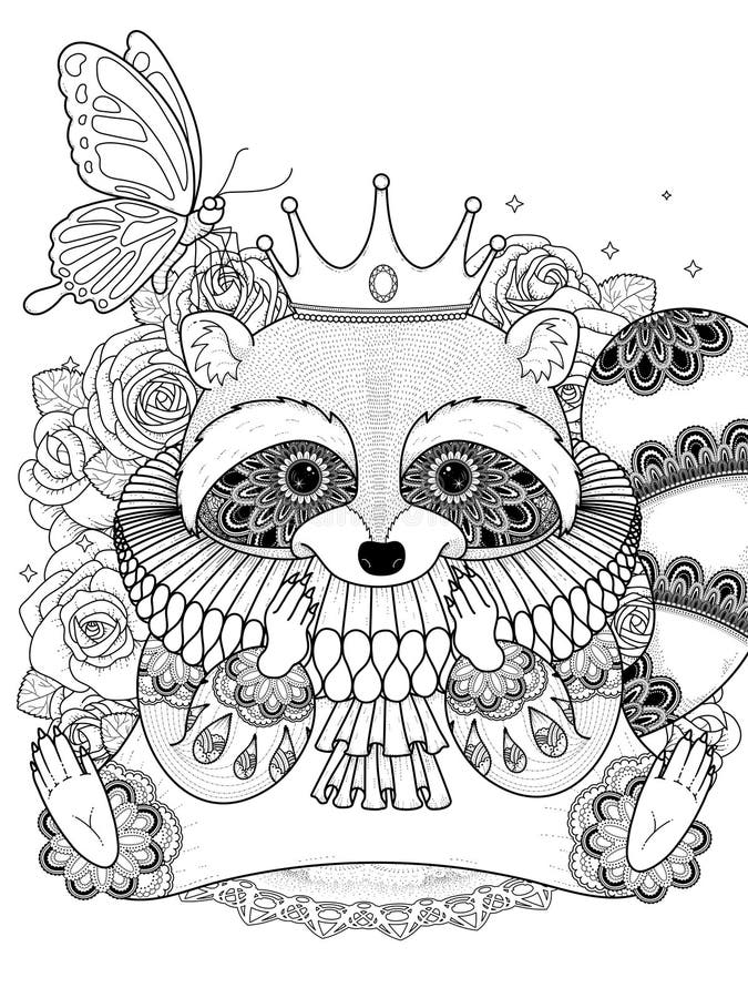 Adorable Raccoon Coloring Page Stock Vector Illustration Of