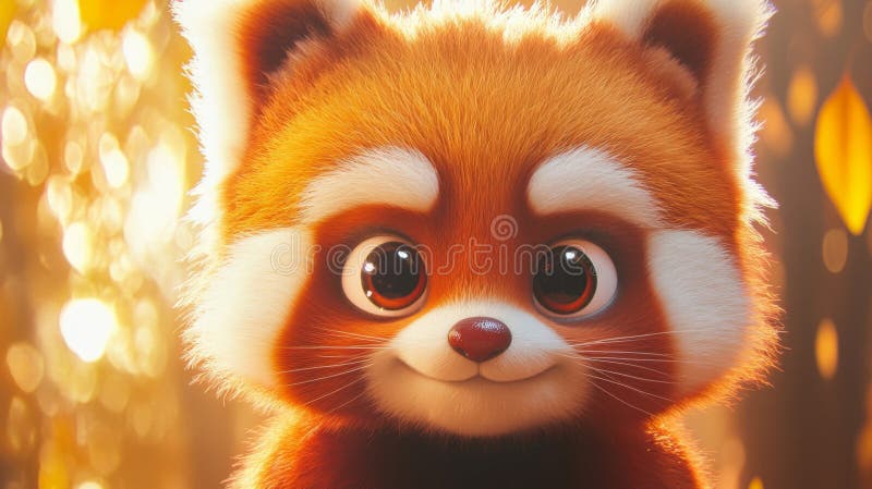 Adorable Red Panda Cub In Autumn Sunlight stock illustration