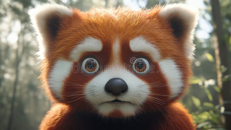 Adorable Red Panda Cub In Forest Setting stock illustration