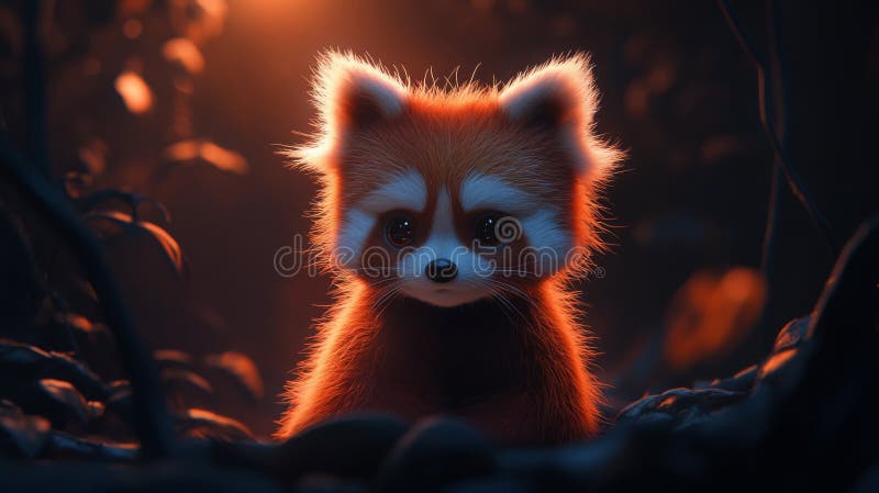 Adorable Red Panda Cub in Golden Sunset Light royalty free illustration