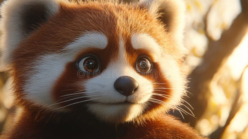 Adorable Red Panda Portrait in Golden Sunlight royalty free illustration