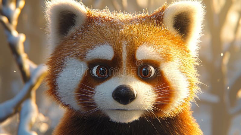 Adorable Red Panda Portrait In Winter Setting vector illustration