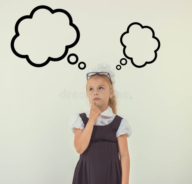 Adorable Schoolgirl Thinking in Uniform Stock Image Image of young