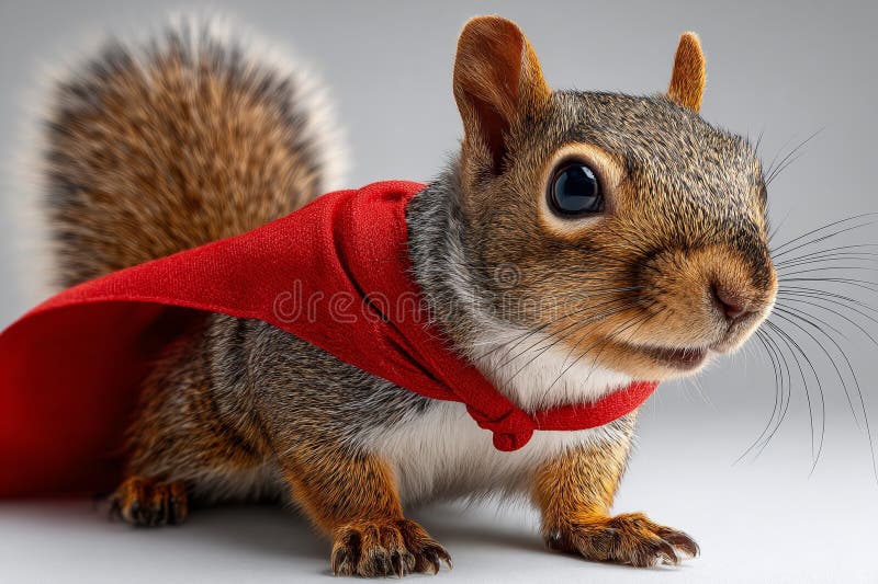 Adorable Squirrel Superhero A Tiny Hero in a Super Cape Studio Shot stock illustration