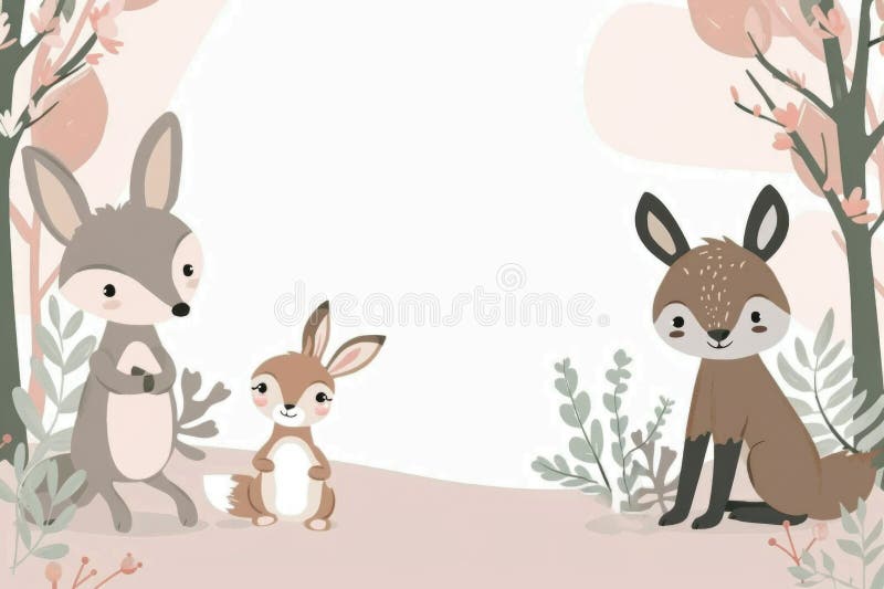 Adorable Woodland Creatures in Autumnal Forest Illustration Stock