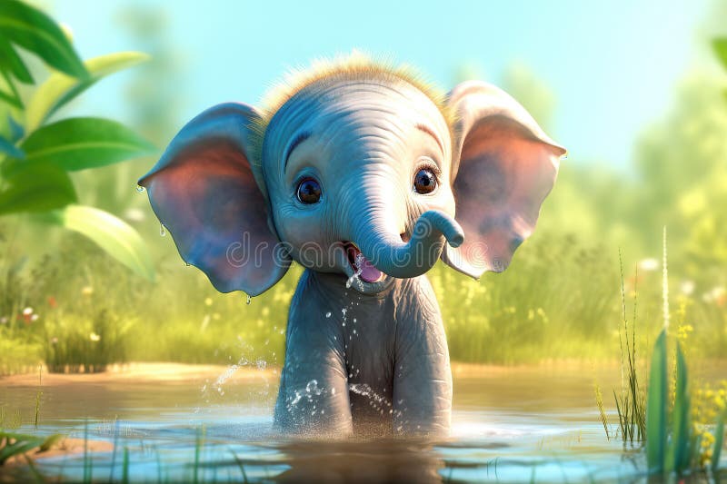 Adorable Y Adorable Elefante Bebé Que Se Ducha Con Baúles Hechos En Dibujos  Animados Para Niños Fantástico Estilo Creado Por Ai Foto editorial - Imagen  de conjunto, saludo: 278053556