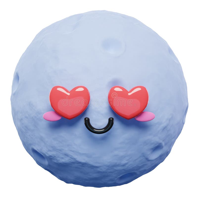 Adorable Y Adorable Emoticono De Personaje De Emoji De Luna 3d Con Ojos De Amor Iconos De Luna De Dibujos Animados 3d. Imagen de archivo