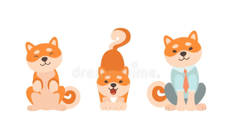 Adorables actividades del perro shiba inu establecen a akita u personaje del perro sentado y ladrando ilustración vectorial de car libre illustration