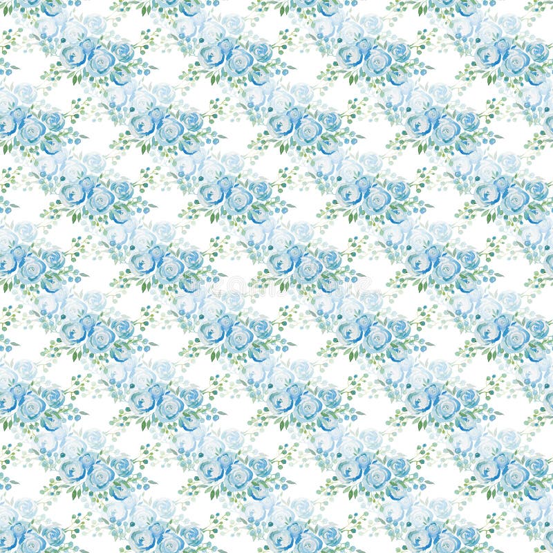Adoucissez les roses bleues, un bouquet des fleurs Configuration sans joint Illustration d'aquarelle illustration libre de droits Adoucissez les roses bleues, un bouquet des fleurs Configuration sans joint Illustration d'aquarelle illustration libre de droits