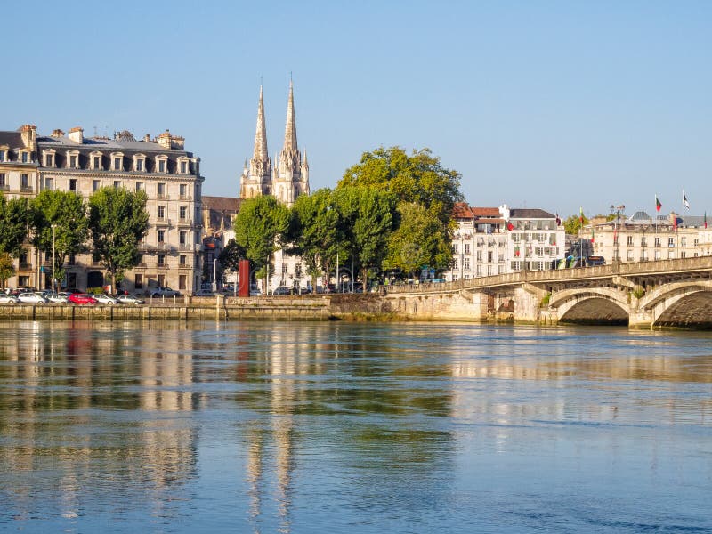 Adour River and the Cathedral of Saint Mary Bayonne Stock Photo