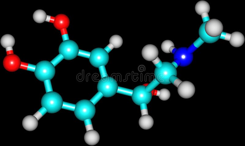 Adrenaline model molecule on black. Adrenaline model molecule on black
