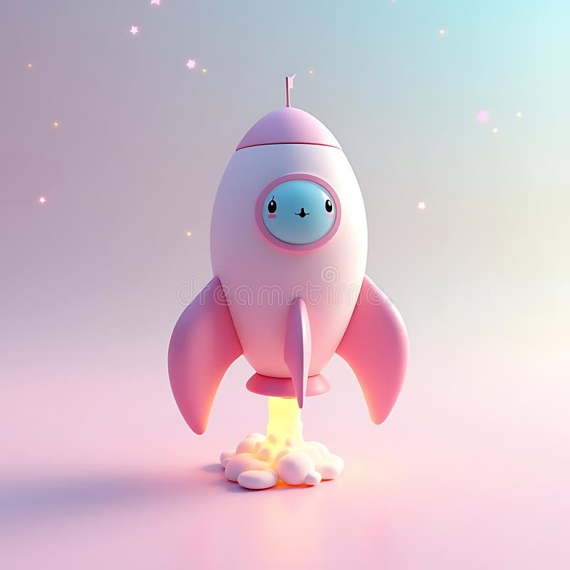 Adsible Pink Rocket Launching : En Cute 3D-renderare stock illustrationer