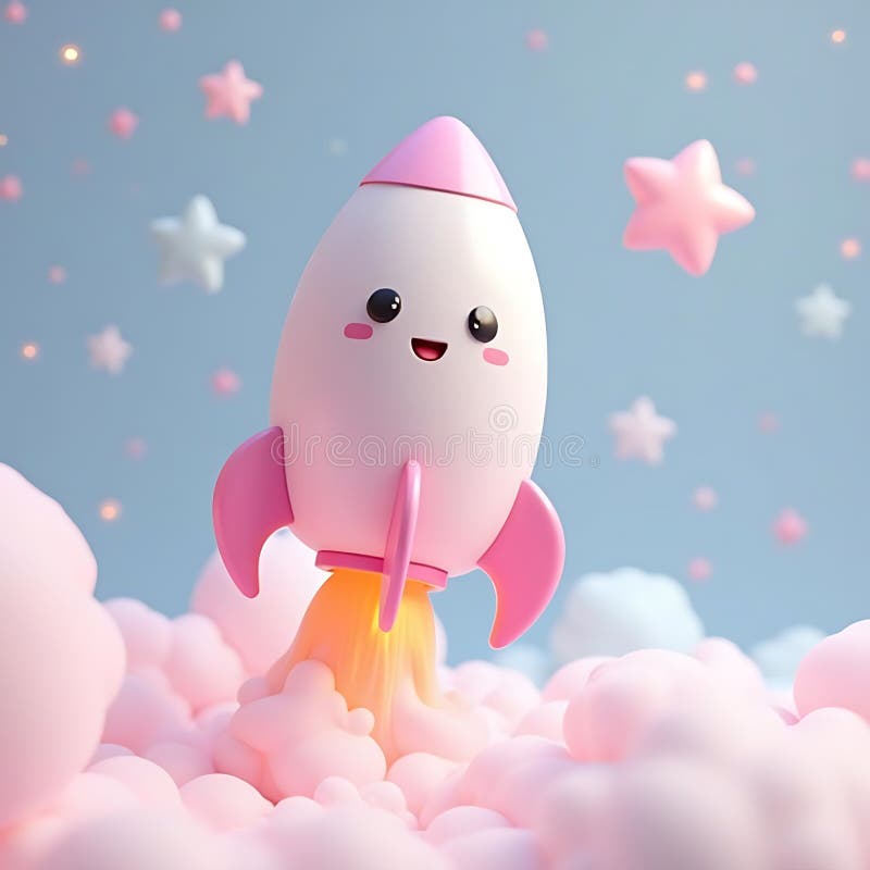 Adsible Pink Rocket LaunEG through Pastel Cloudscape royaltyfri illustrationer