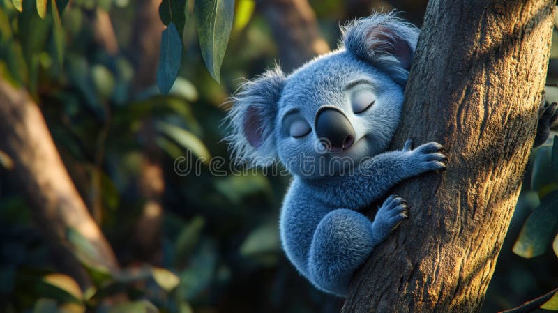 Adsible Sleeping Koala in Eucalyptus Tree stock illustrationer