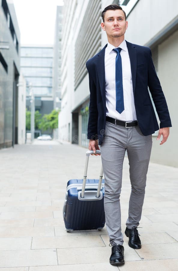 Adult Businessman in Suit with Suitcase is Staying Stock Image - Image ...