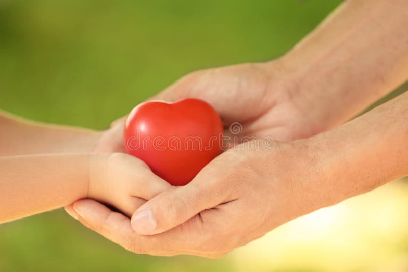 Adult and child hands holding heart royalty free stock images