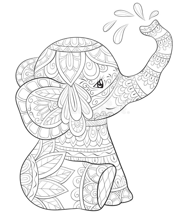 Adult Coloring Book,page a Cute Elephant Image for Relaxing Activity ...
