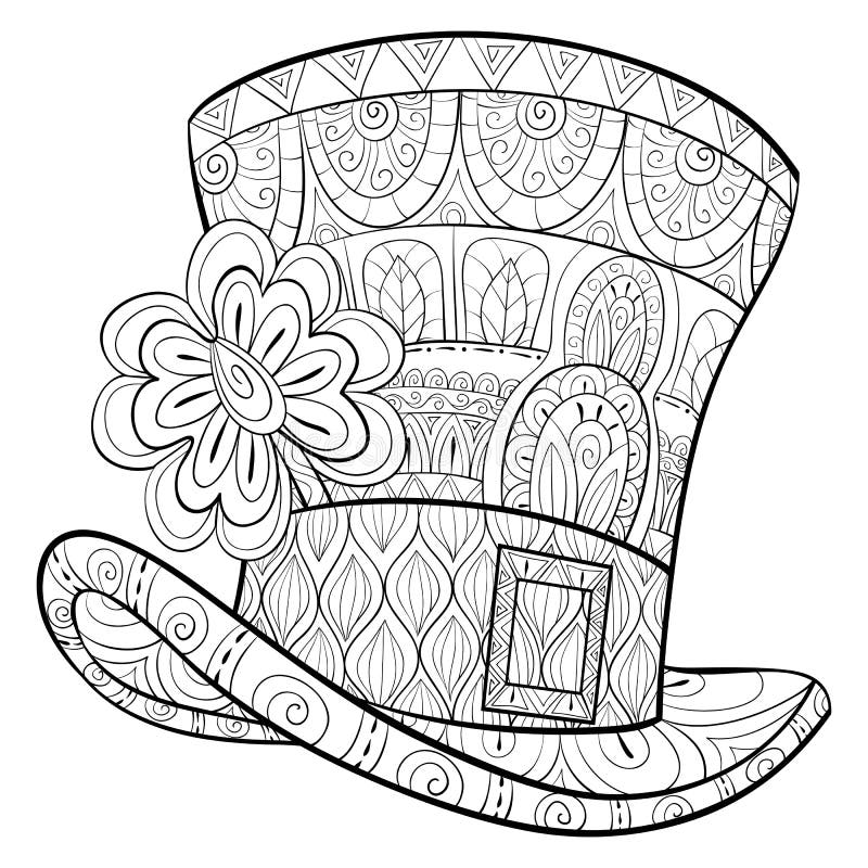 adult coloring bookpage a cute hat with clover for relaxing