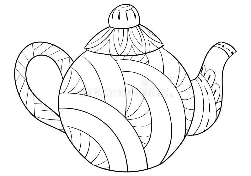 Download Adult Coloring Book,page A Cute Kettle For Infusion Image For Relaxing. Stock Vector ...