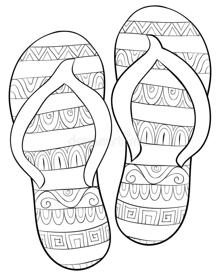 Adult Coloring Book,page a Cute Pair of Beach Slippers Image for ...