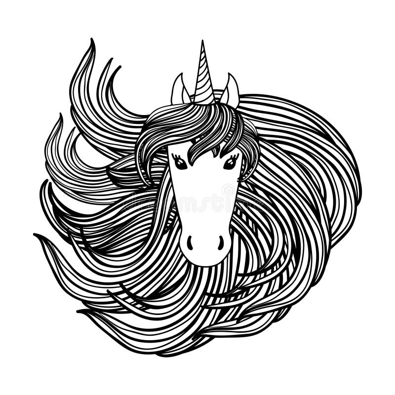 Adult coloring book page with unicorn, wave style mane. royalty free illustration Adult coloring book page with unicorn, wave style mane. royalty free illustration