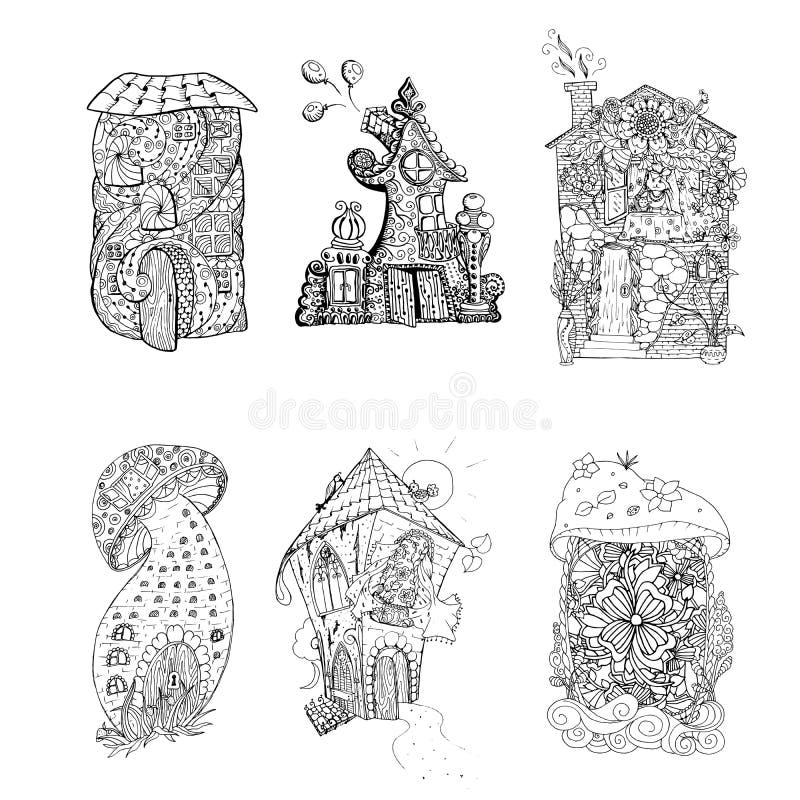 https://thumbs.dreamstime.com/b/adult-coloring-book-pages-mono-color-black-ink-illustration-vector-art-fairy-houses-set-ornament-153506766.jpg