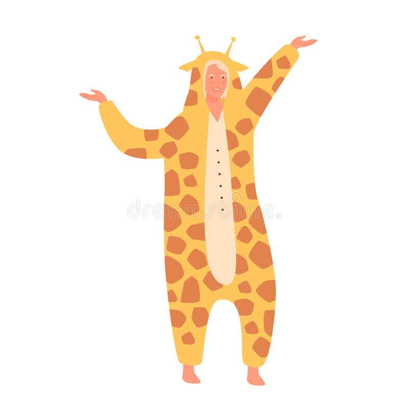 Adult Cute Person in Giraffe Costume Dancing on Sleepover or Carnival