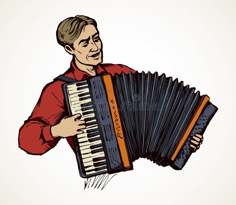 A Man Plays the Accordion. Vector Drawing Stock Vector - Illustration of  hand, graphic: 141085249