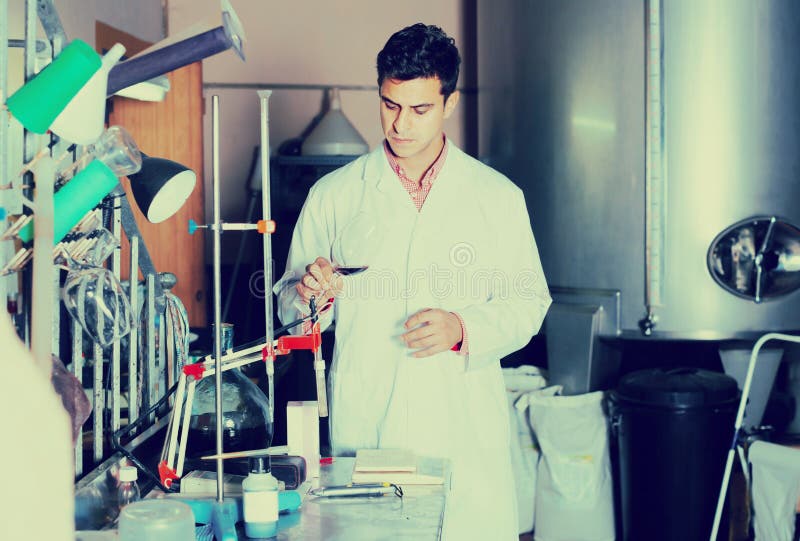 Adult Male Laboratorian Working with Wine Stock Image Image of