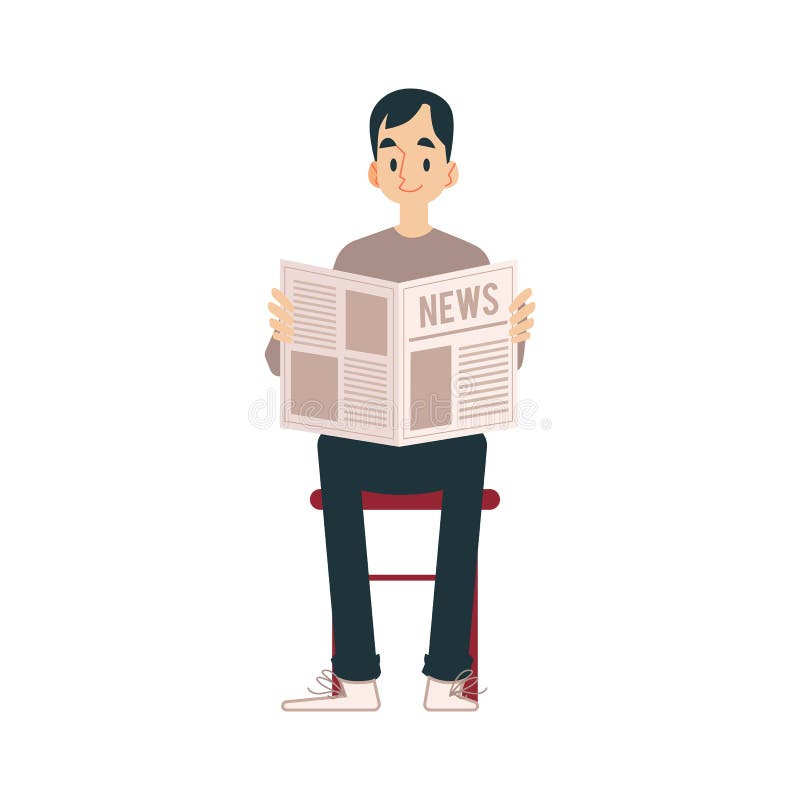 An adult man sits on a chair in his pants and reads a newspaper with the news. stock illustration An adult man sits on a chair in his pants and reads a newspaper with the news. stock illustration