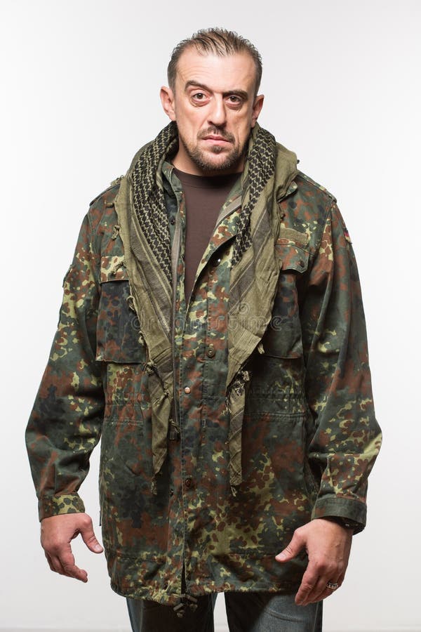 Adult Scary Man in a Camouflage Jacket. a Dangerous Person Stock Photo ...