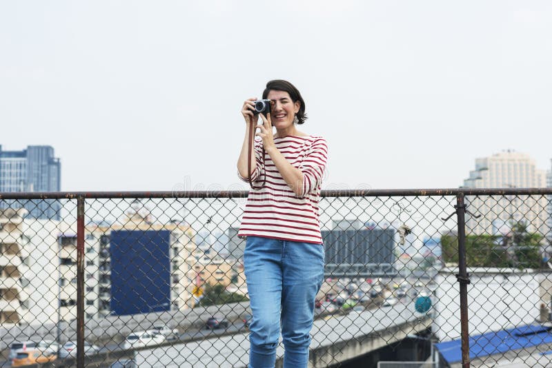 Adult Woman With Camera Capture Snap Shot Outdoor Activity stock photography Adult Woman With Camera Capture Snap Shot Outdoor Activity stock photography