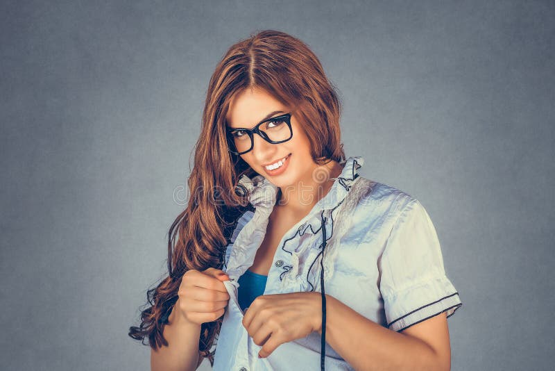 Woman Undressing Herself Looking And Flirty Stock Image Image Of Girlfriend Background