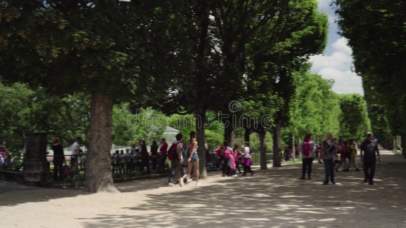 Adulti e bambini nel giardino botanico vicino alla serra a Parigi