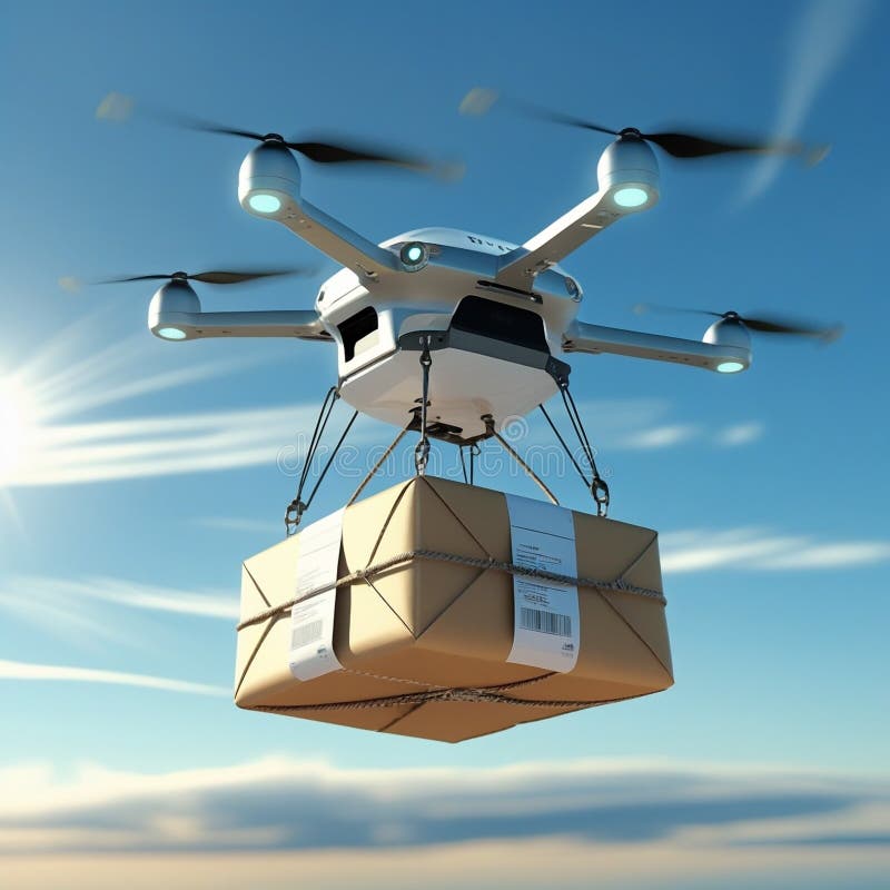 Advanced AI Drones in Parcel Delivery ndash Sistemi autonomi HeavyLift per il commercio elettronico moderno illustrazione vettoriale