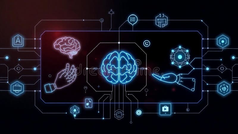 Advanced AI and Machine Learning Concept with Robotic Systems on Digital Smart Interface vector illustration