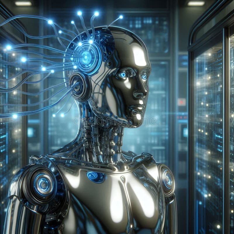 Artificial Neural Networks: AI Robots that Understand Human Thoughts vector illustration