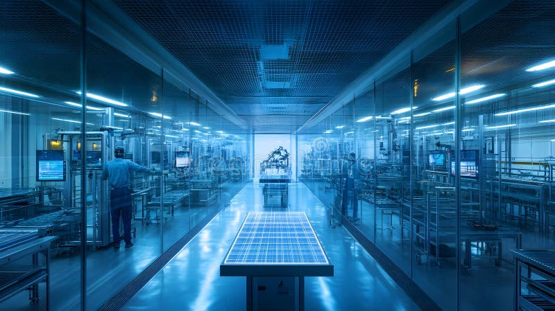 Advanced automated factory with robotic assembly and high-tech machinery stock photos